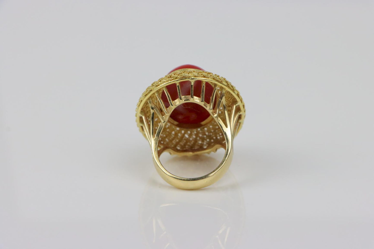Large Vintage 14K Gold Red Coral Cabochon Ring