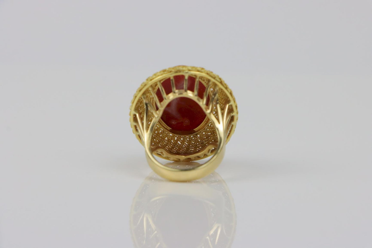 Large Vintage 14K Gold Red Coral Cabochon Ring