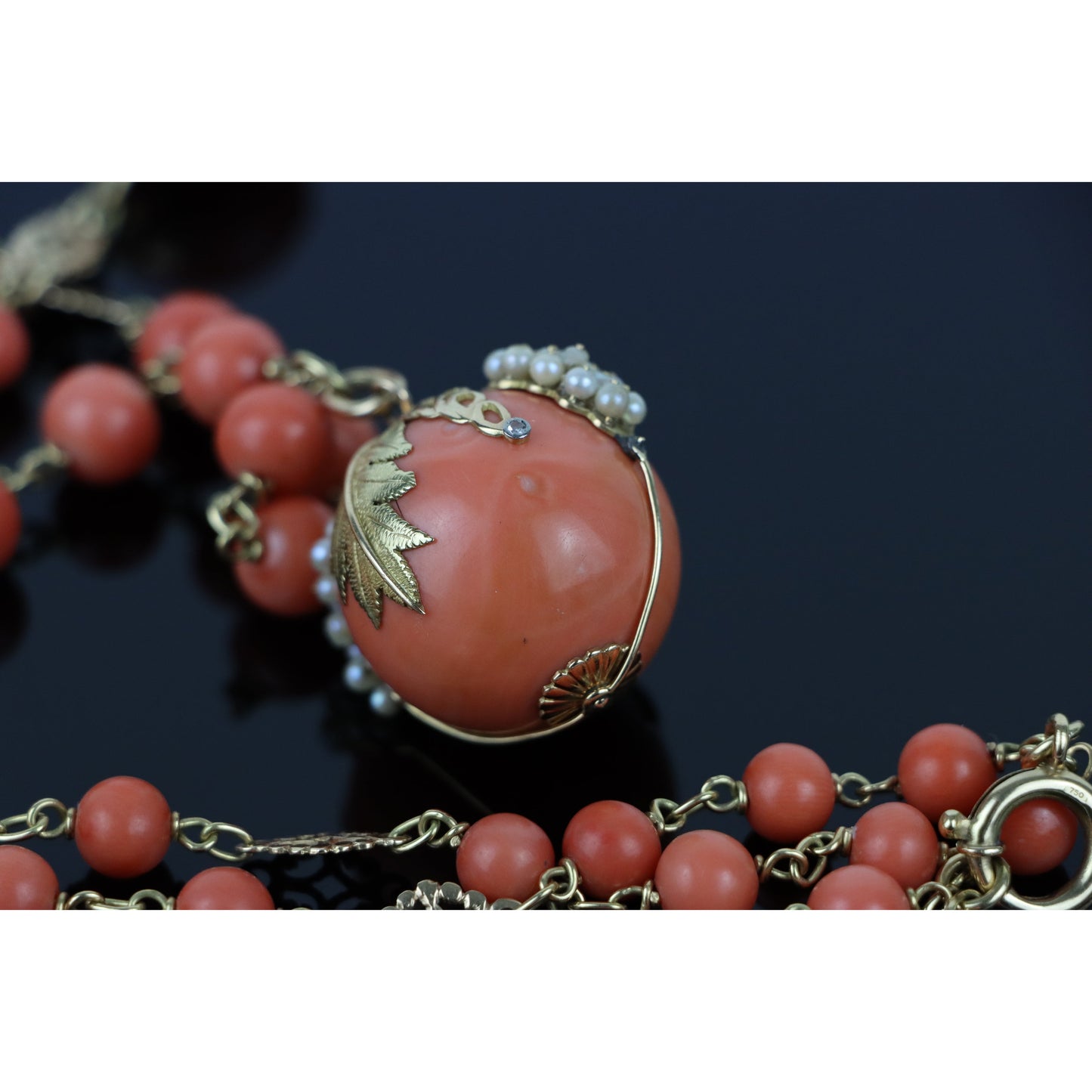 Large Coral Beads & 18K Gold Necklace