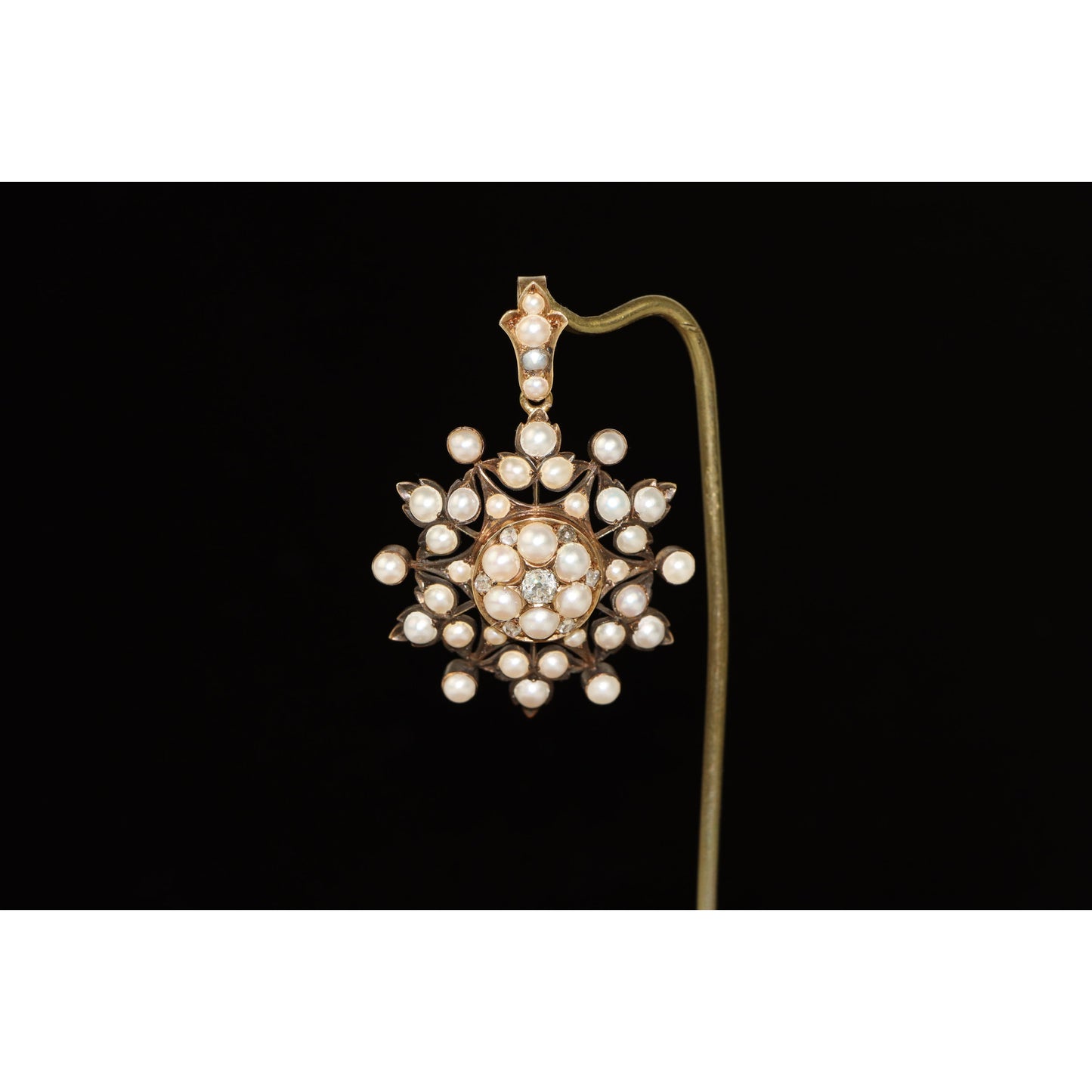 Victorian 14K Gold Pearl Diamond Pendant
