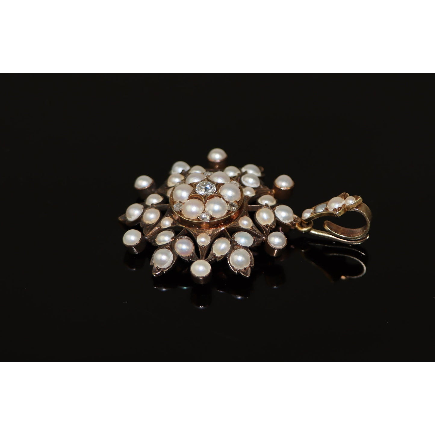 Victorian 14K Gold Pearl Diamond Pendant