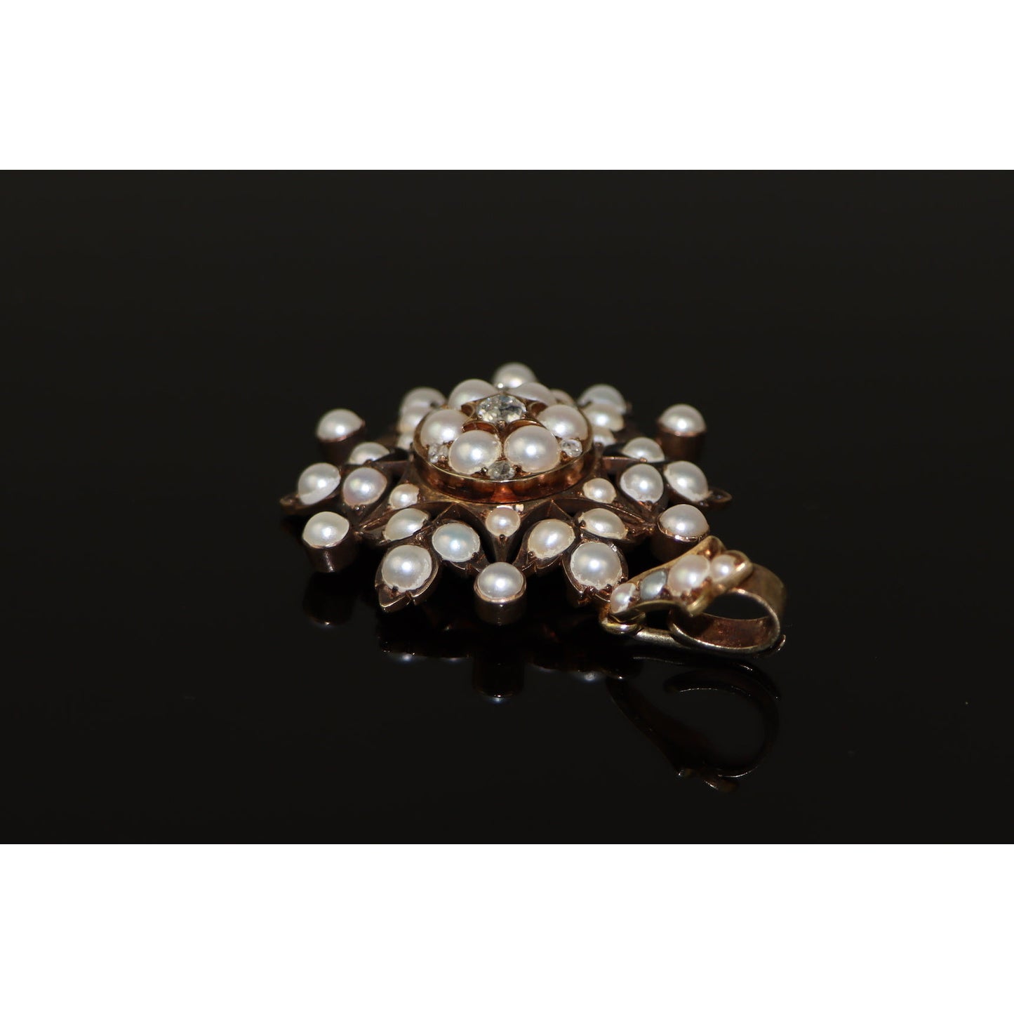 Victorian 14K Gold Pearl Diamond Pendant