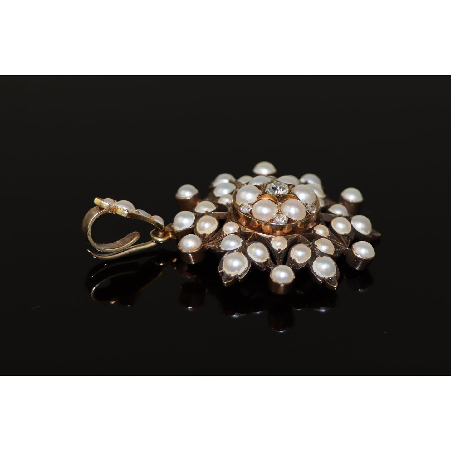 Victorian 14K Gold Pearl Diamond Pendant