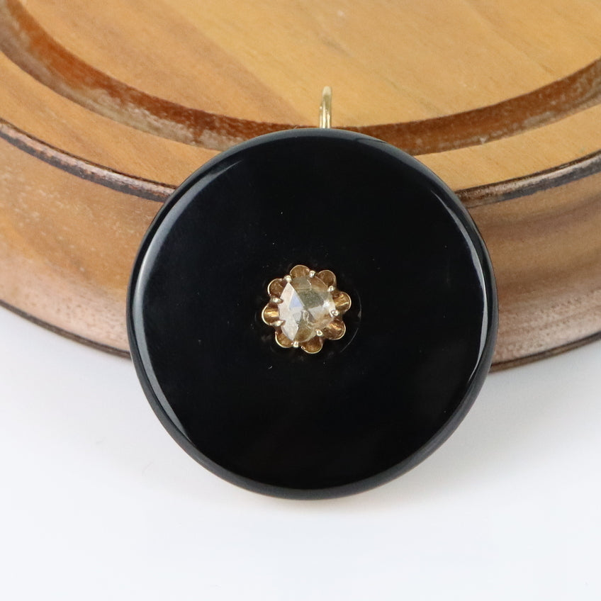 Victorian 14K Gold, Onyx & Diamond Mourning Pendant
