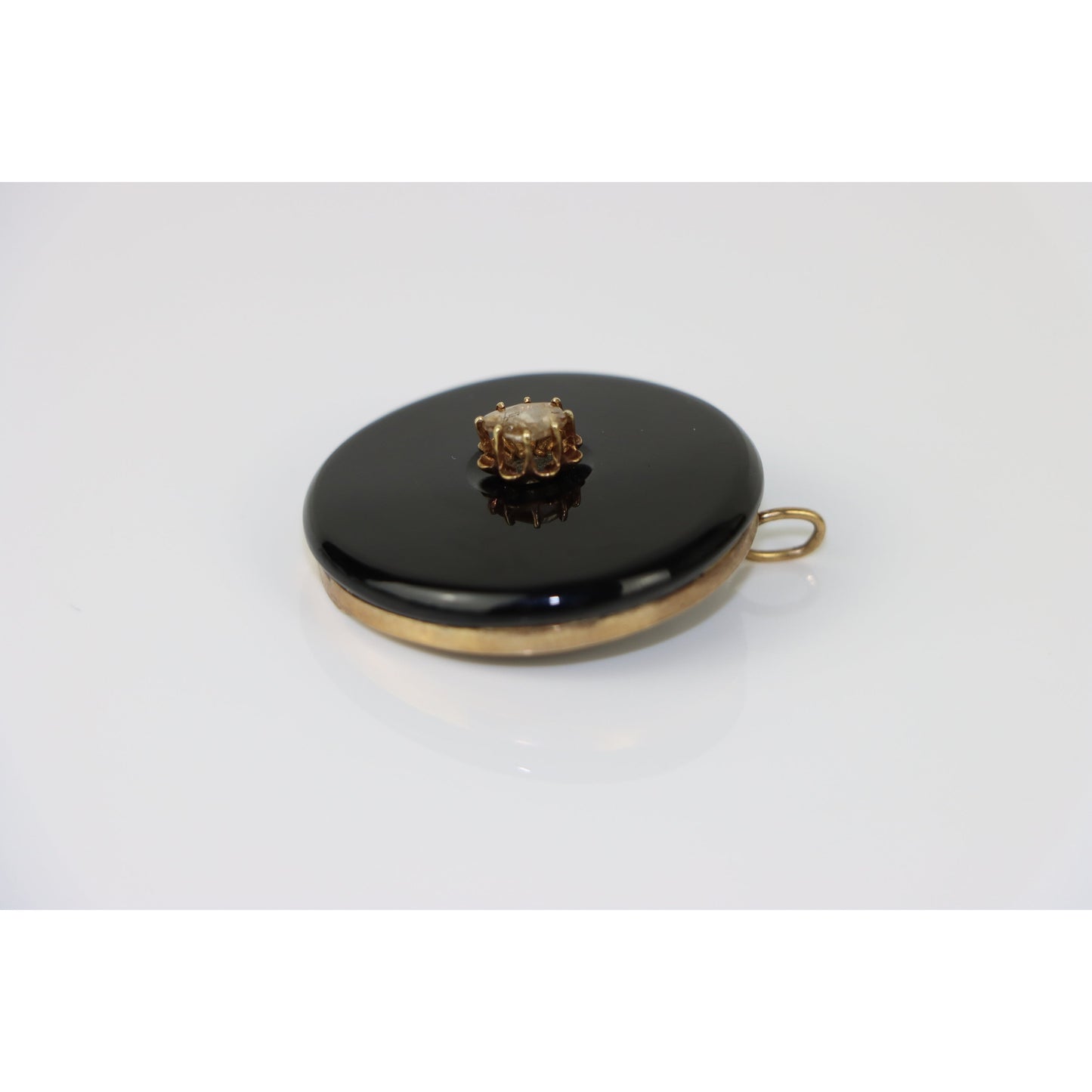 Victorian 14K Gold, Onyx & Diamond Mourning Pendant