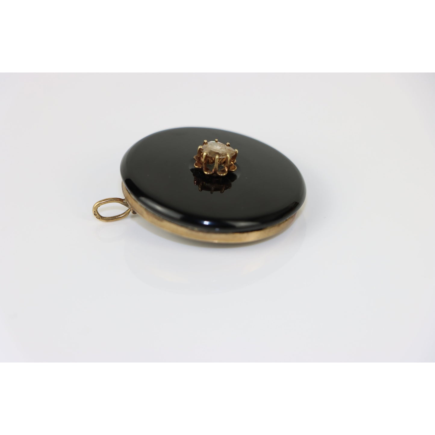 Victorian 14K Gold, Onyx & Diamond Mourning Pendant