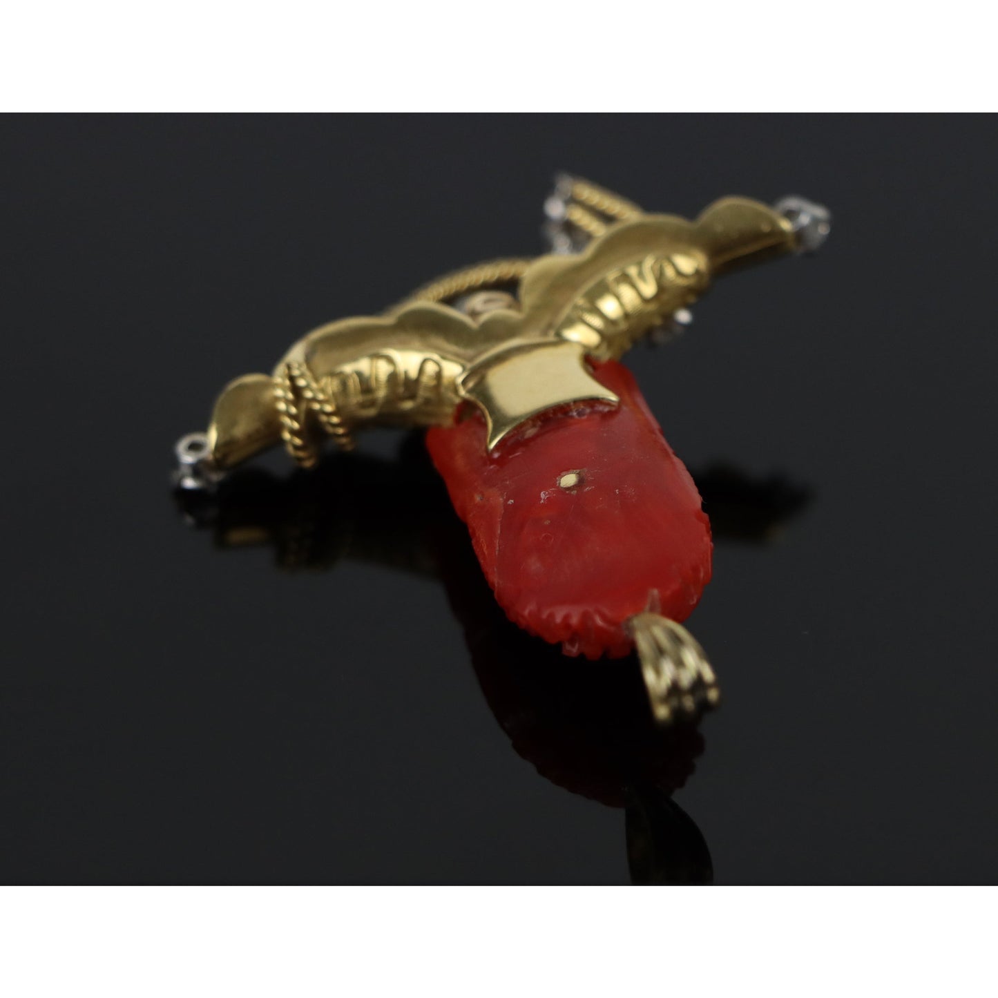 18K Gold Diamond Coral Buddha Pendant