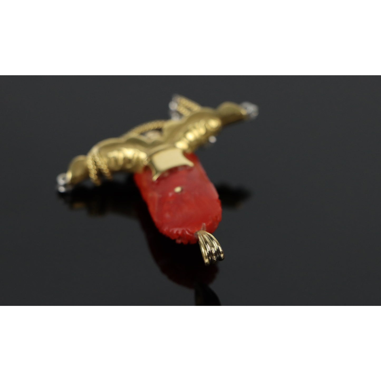 18K Gold Diamond Coral Buddha Pendant