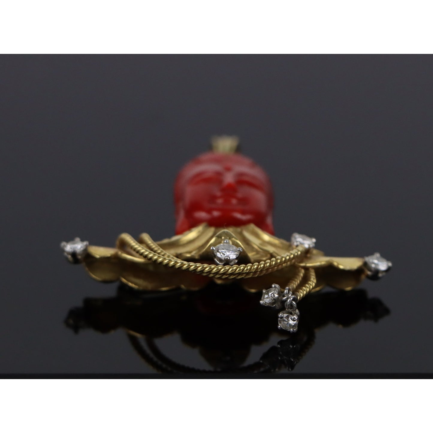 18K Gold Diamond Coral Buddha Pendant
