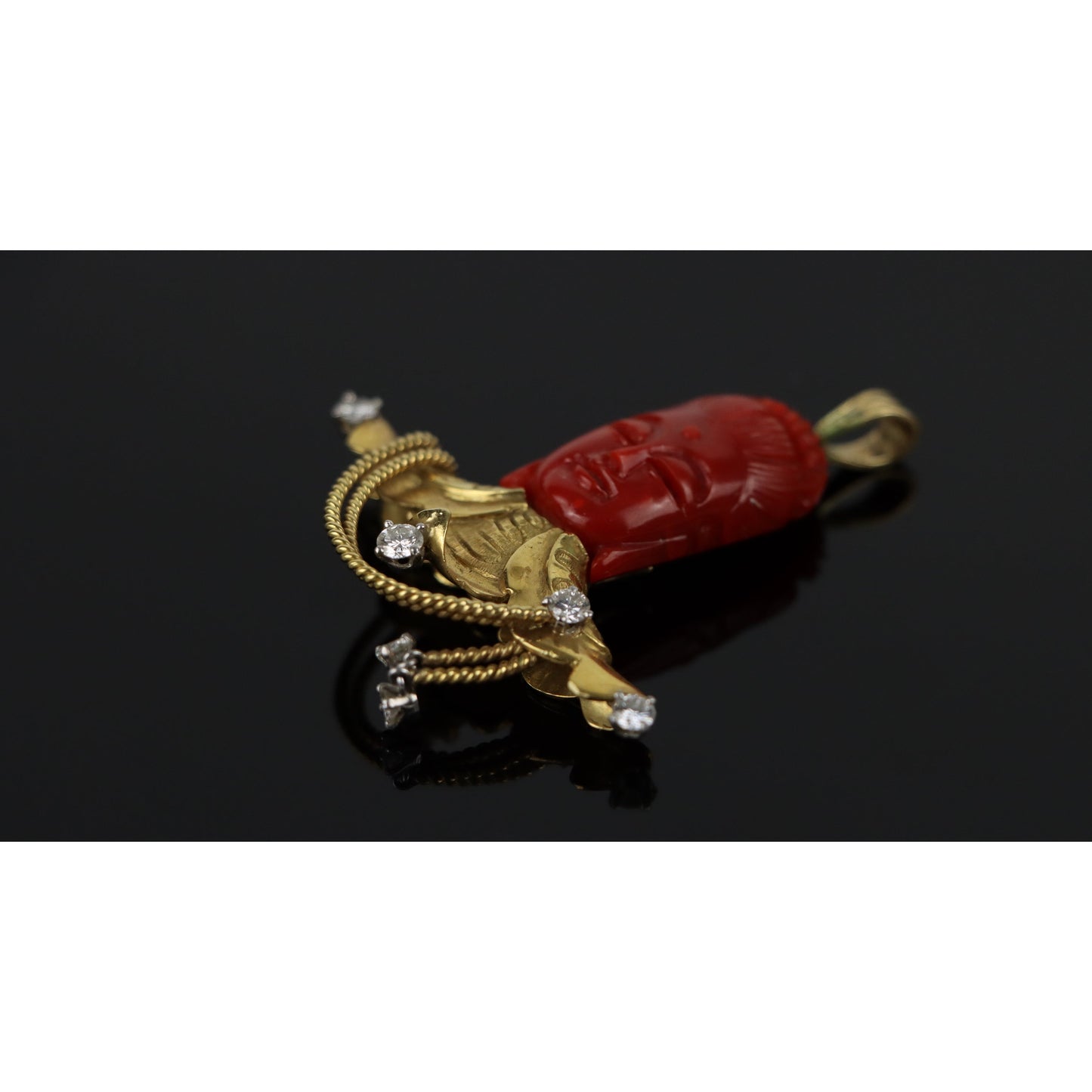 18K Gold Diamond Coral Buddha Pendant