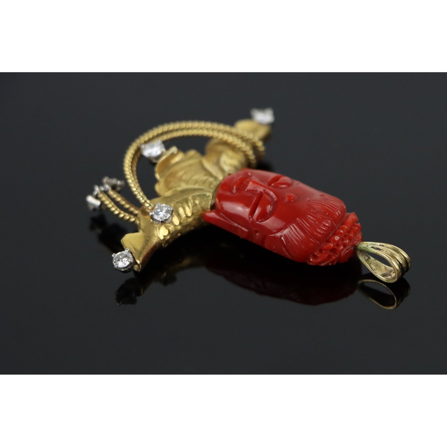18K Gold Diamond Coral Buddha Pendant