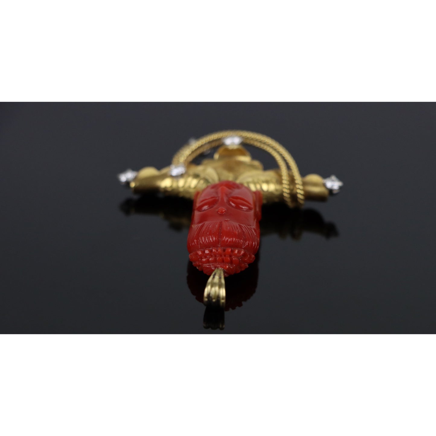 18K Gold Diamond Coral Buddha Pendant