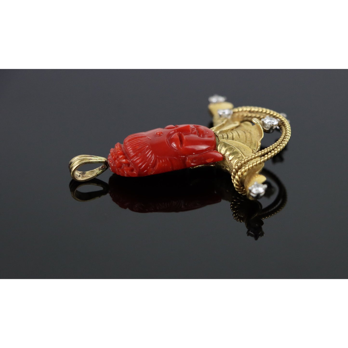 18K Gold Diamond Coral Buddha Pendant