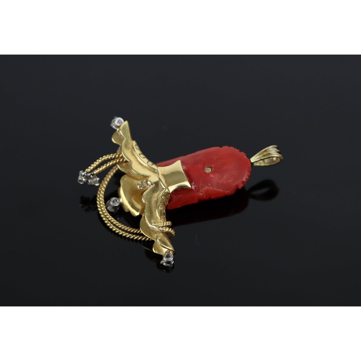 18K Gold Diamond Coral Buddha Pendant