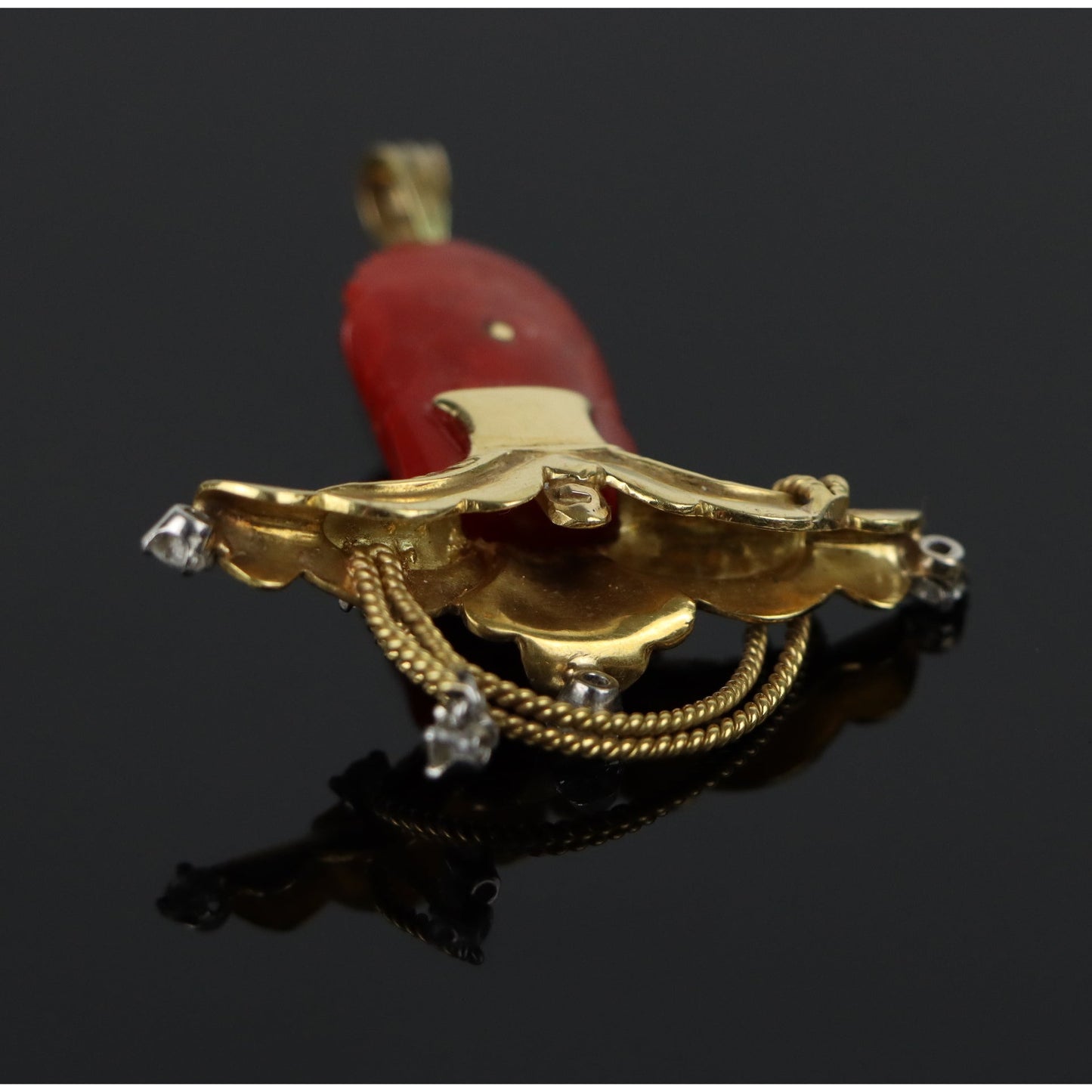 18K Gold Diamond Coral Buddha Pendant