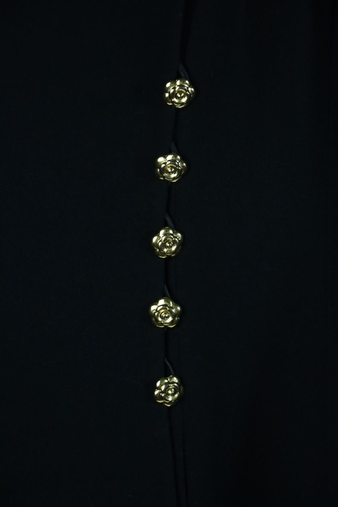Vintage Chanel Black Camellia Button Dress Suit