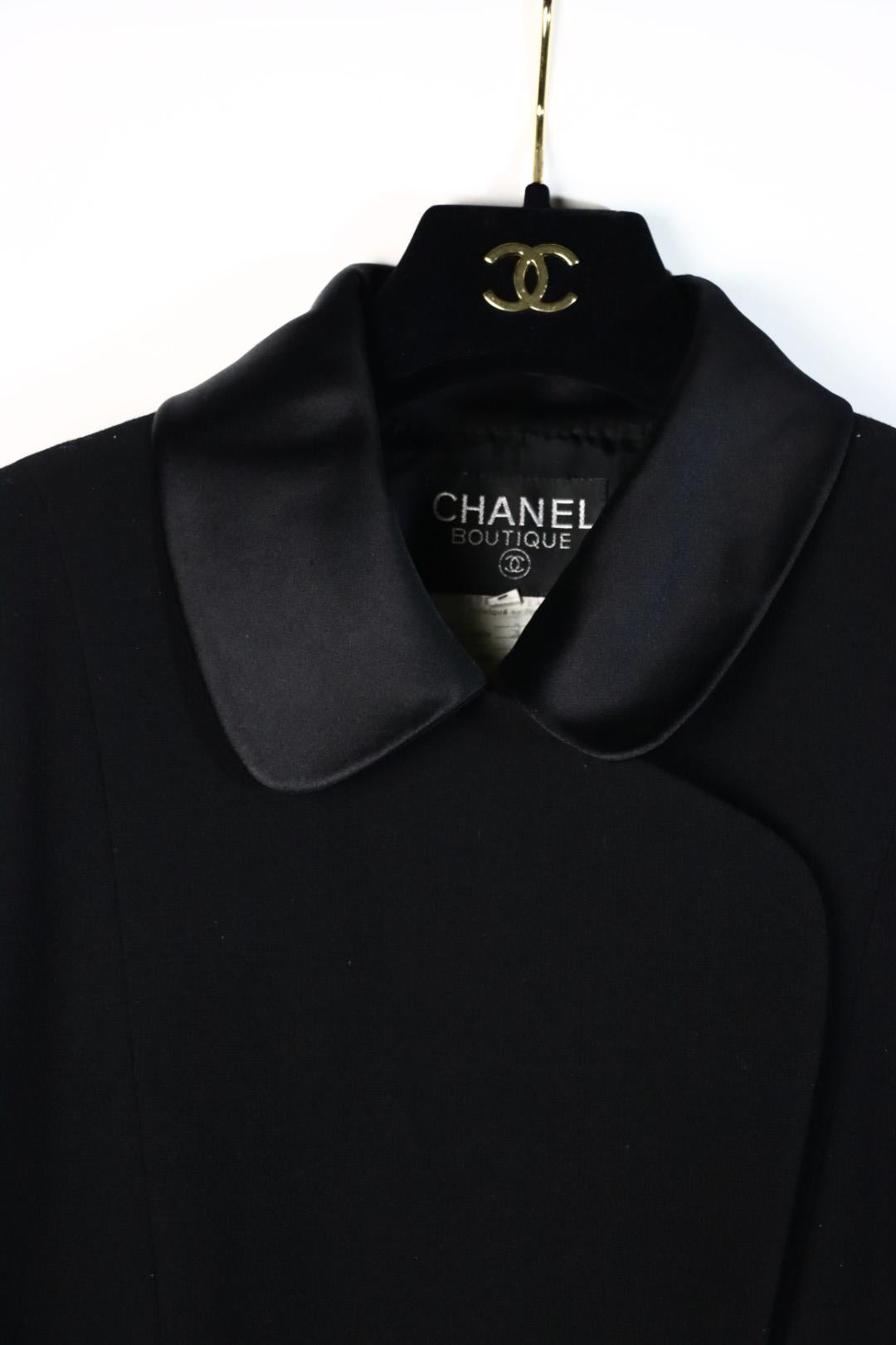 Vintage Chanel Black Camellia Button Dress Suit