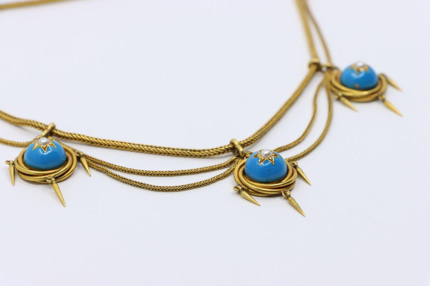 Victorian 18K Gold Turquoise Pearl Necklace