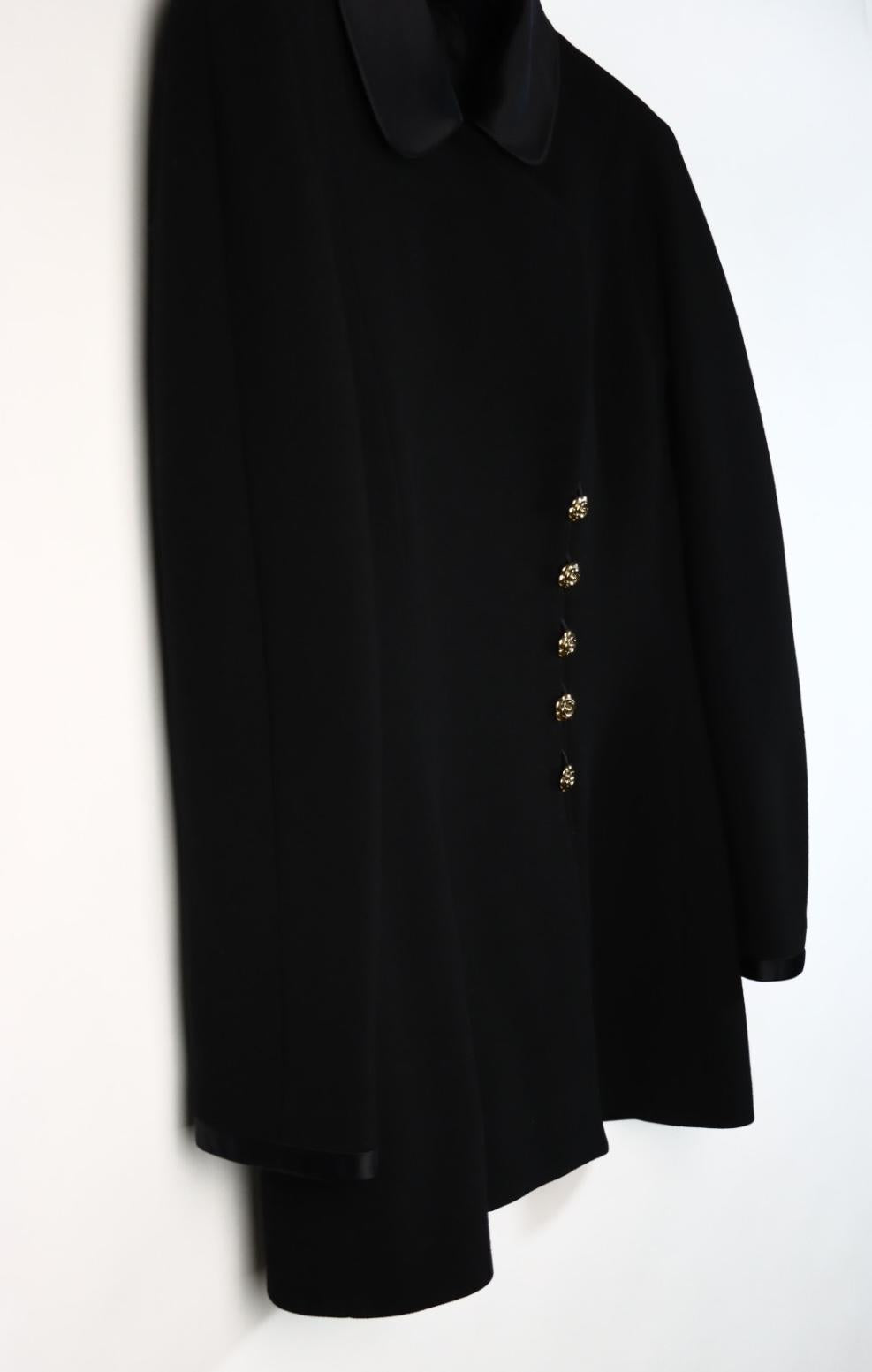 Vintage Chanel Black Camellia Button Dress Suit