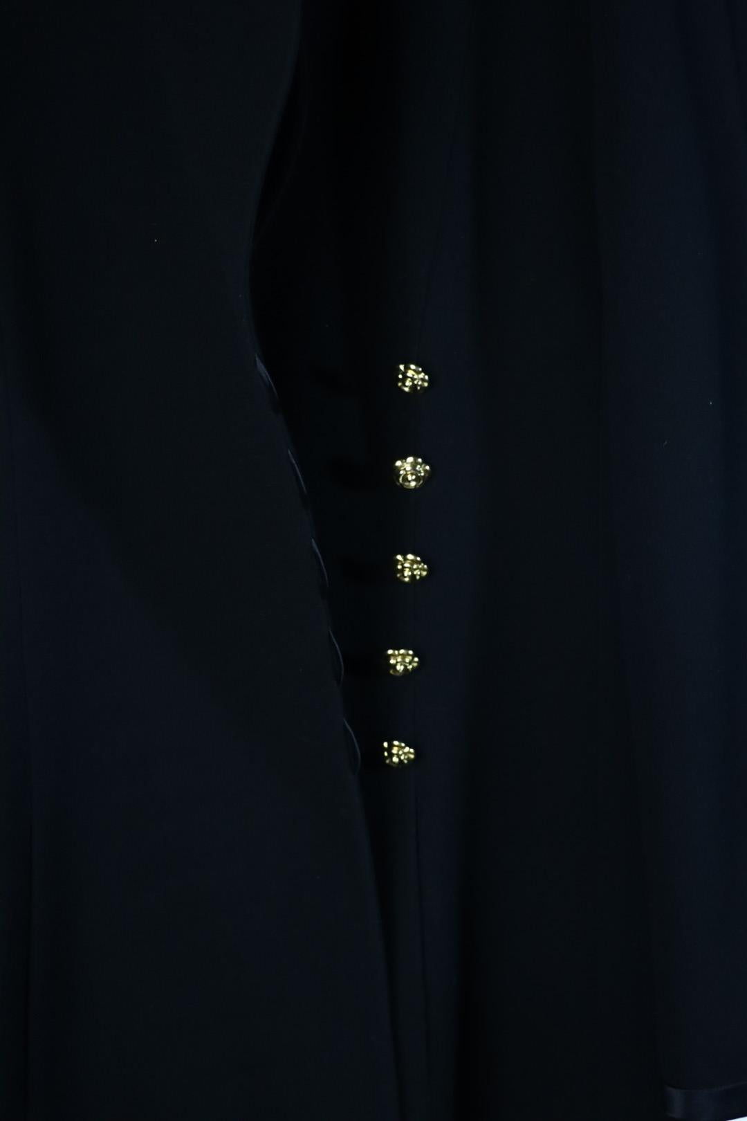 Vintage Chanel Black Camellia Button Dress Suit