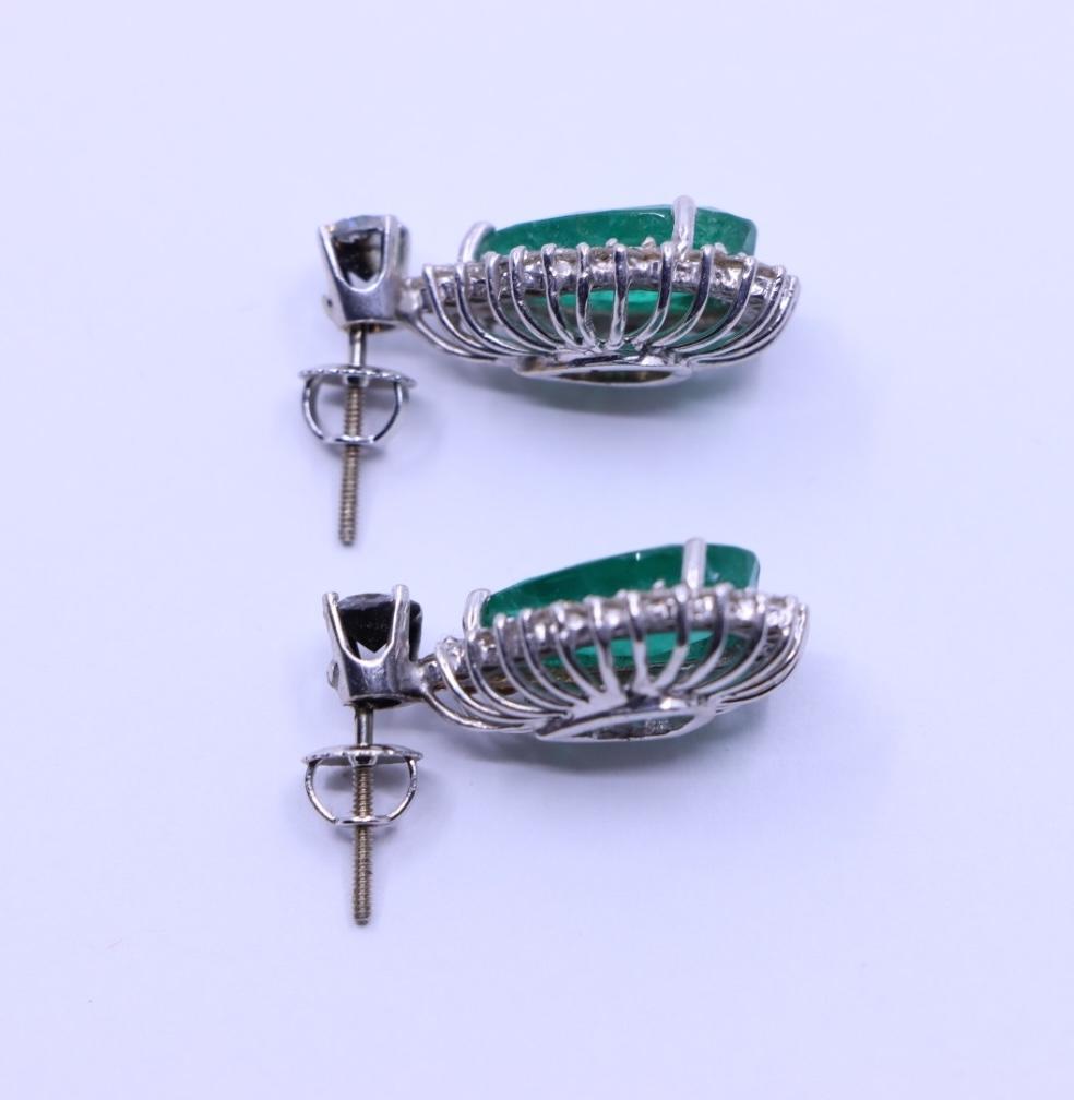 14K White Gold Emerald Diamonds Earring