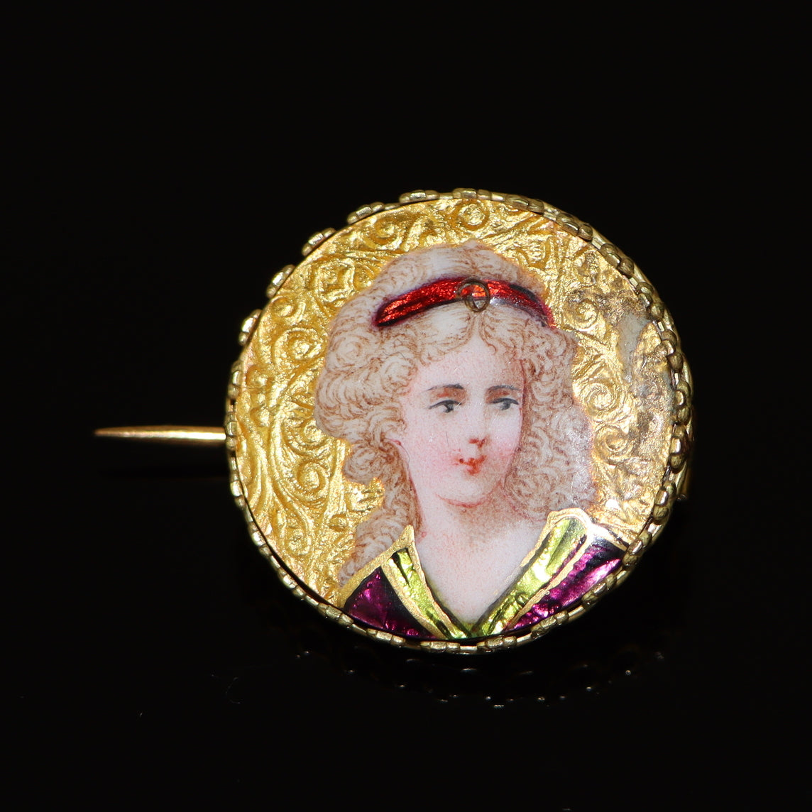 Antique 18K Gold Enamel Brooch Pin