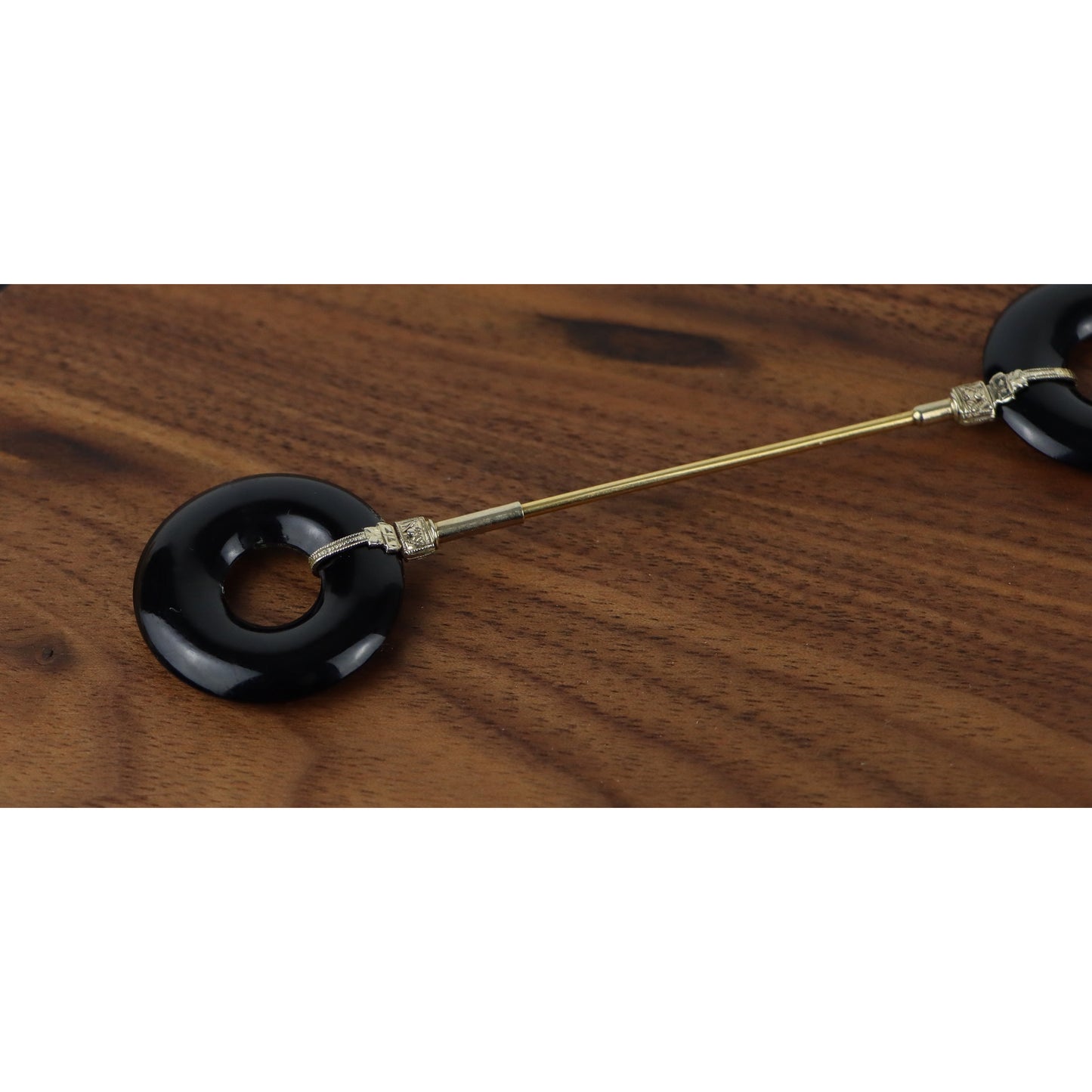 Antique Black Onyx 14K Gold Brooch Pin