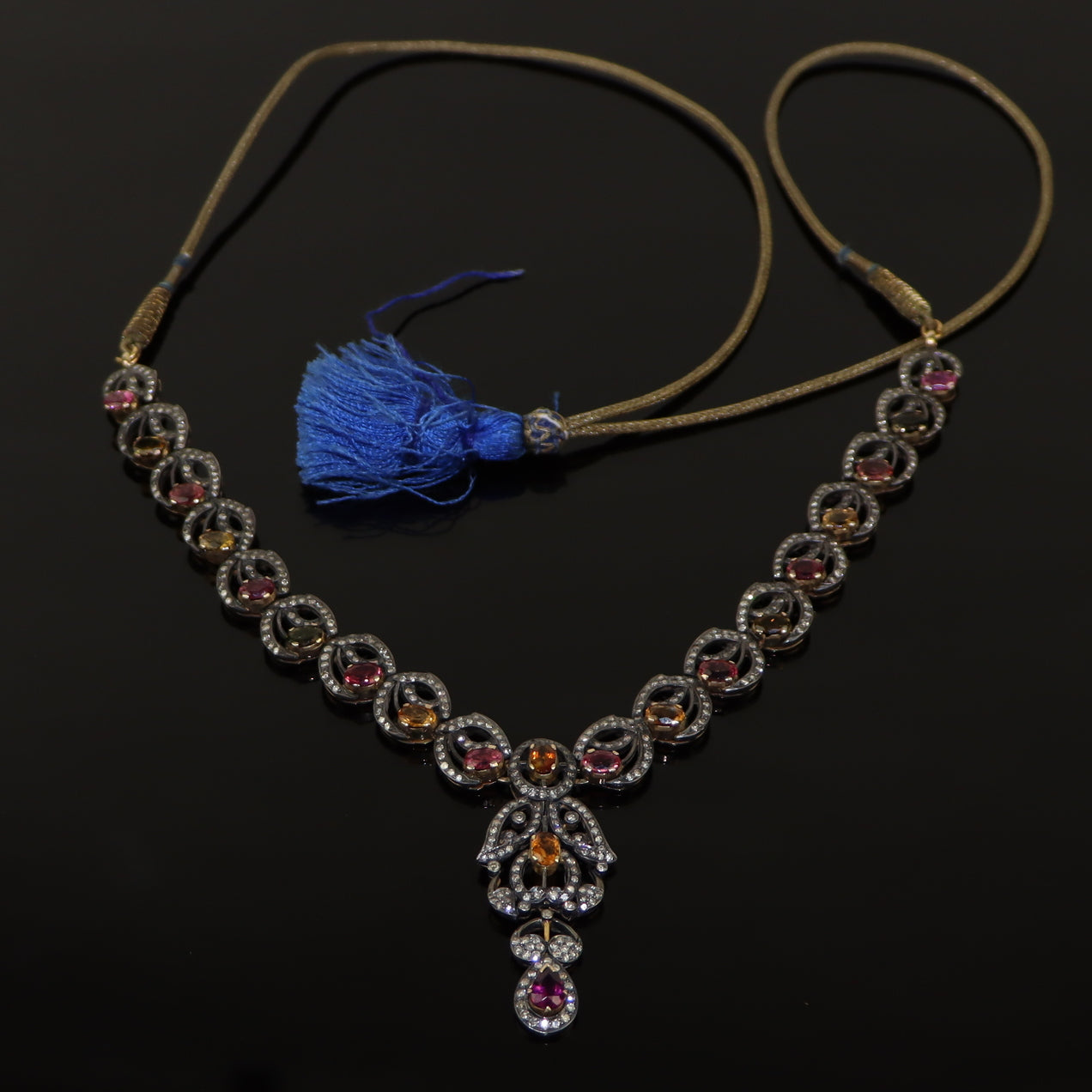 Antique Gold & Silver Gemstone Diamond Necklace