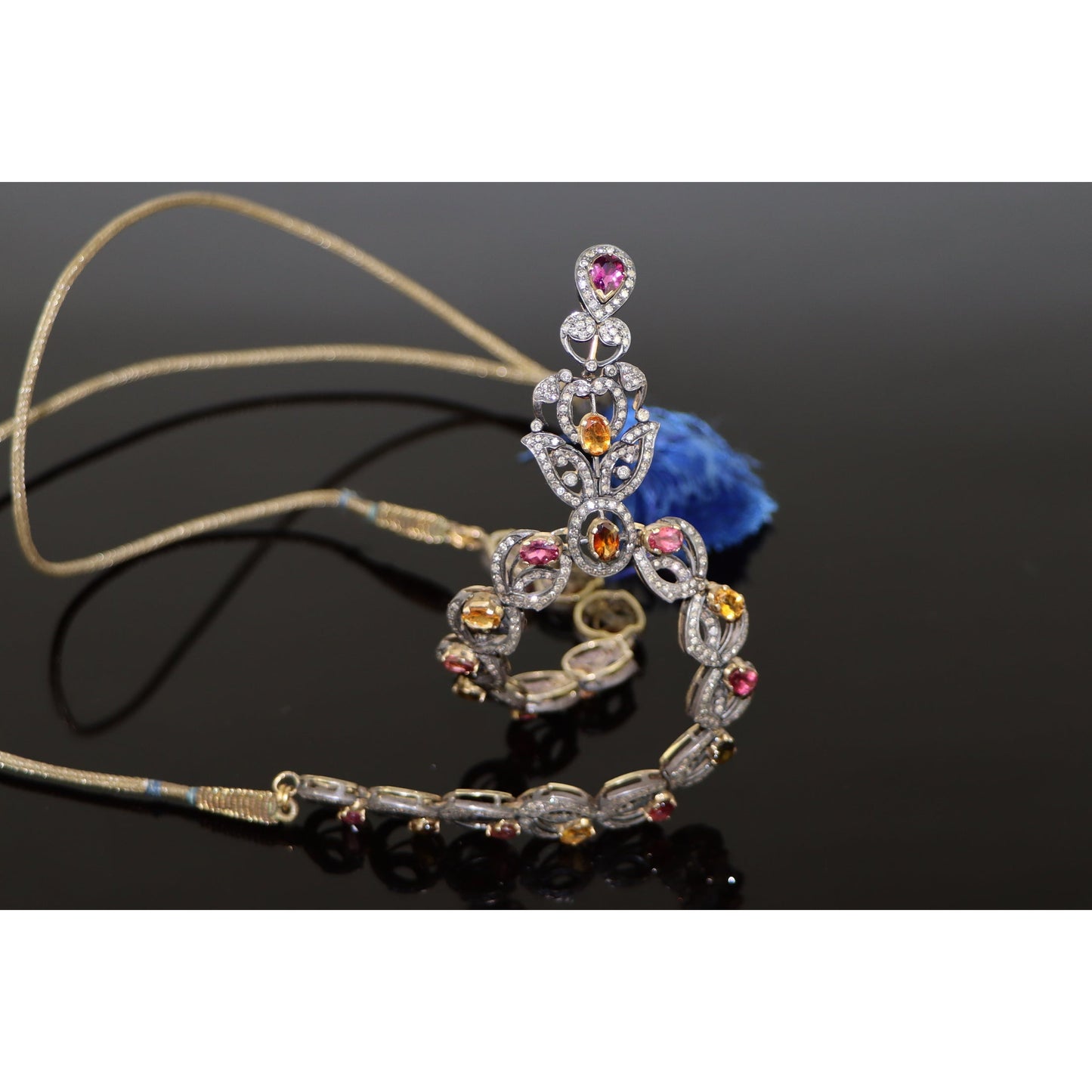 Antique Gold & Silver Gemstone Diamond Necklace