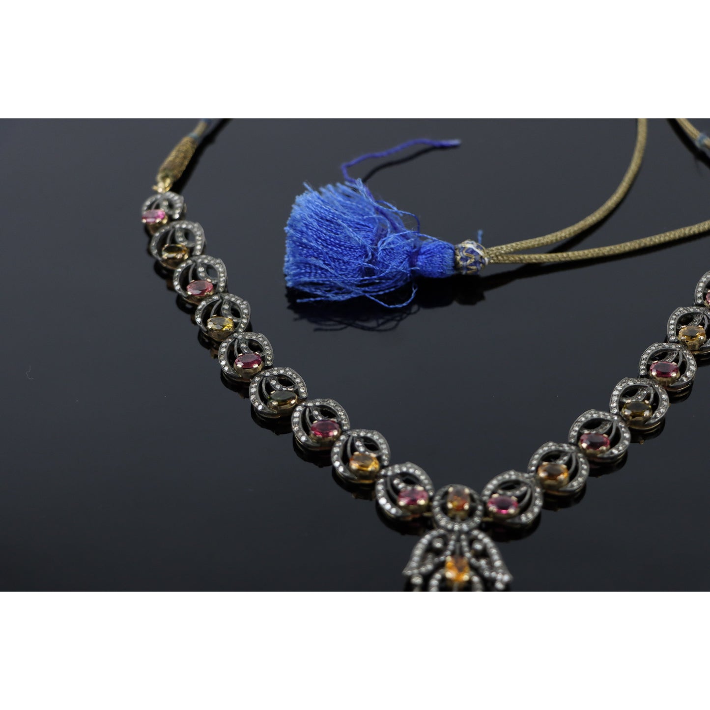 Antique Gold & Silver Gemstone Diamond Necklace