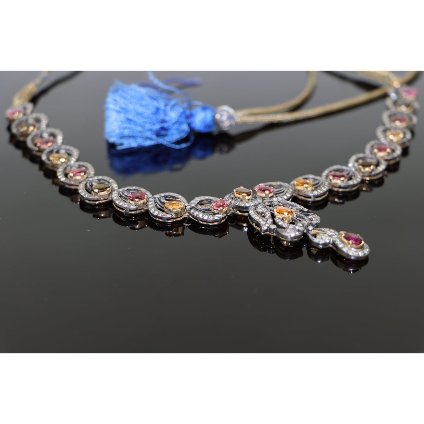 Antique Gold & Silver Gemstone Diamond Necklace