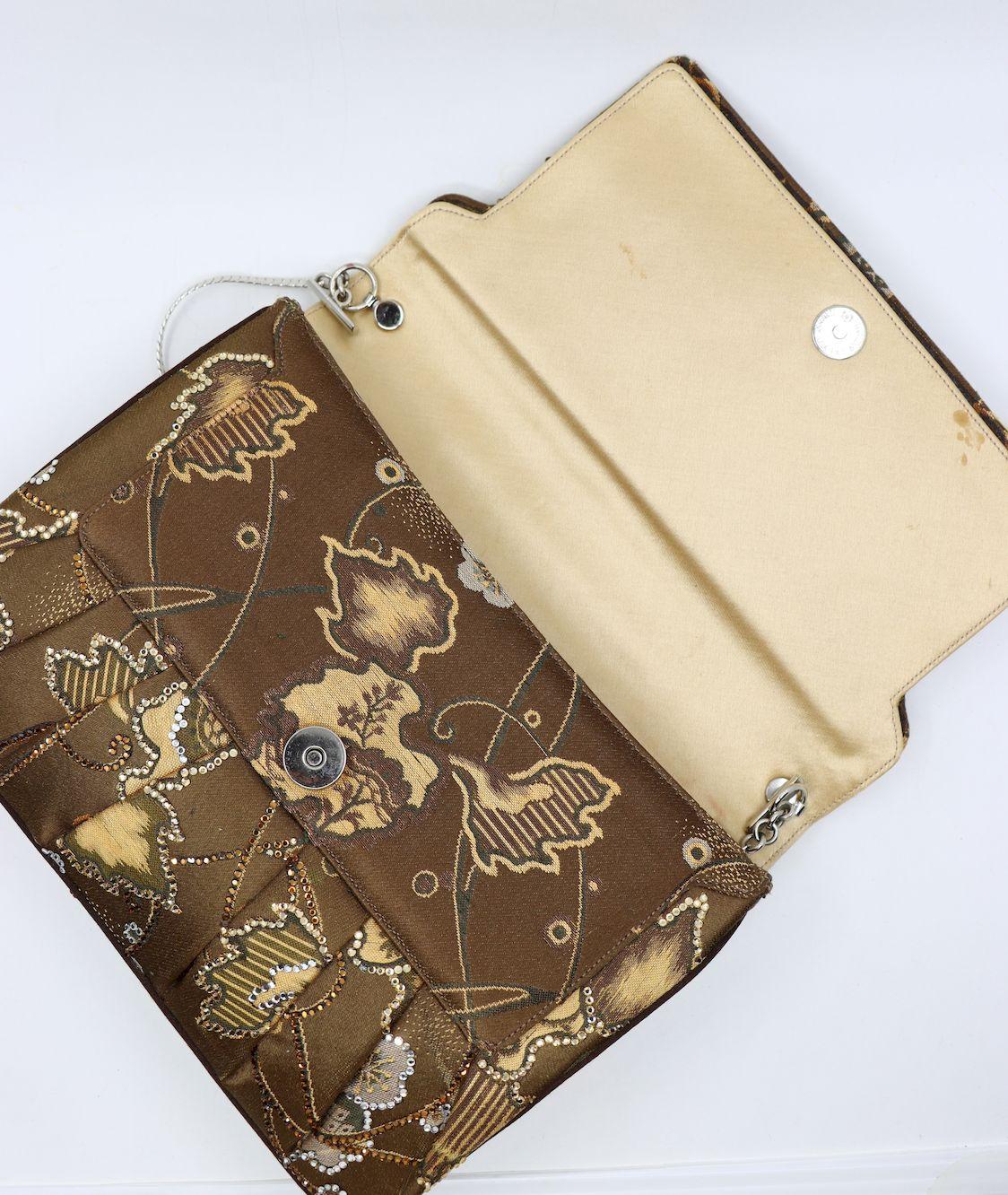 Judith Leiber Rhinestone Brown Embroidery Silk Handbag