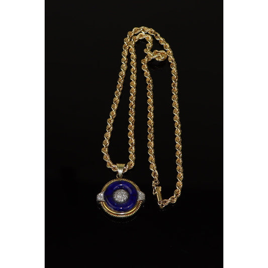 14K Gold Blue Lapis & Diamond Pendant Necklace