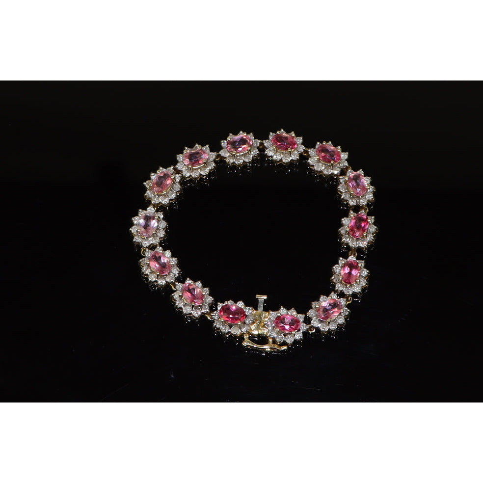 Vintage 14K Gold Pink Topaz Diamonds Bracelet