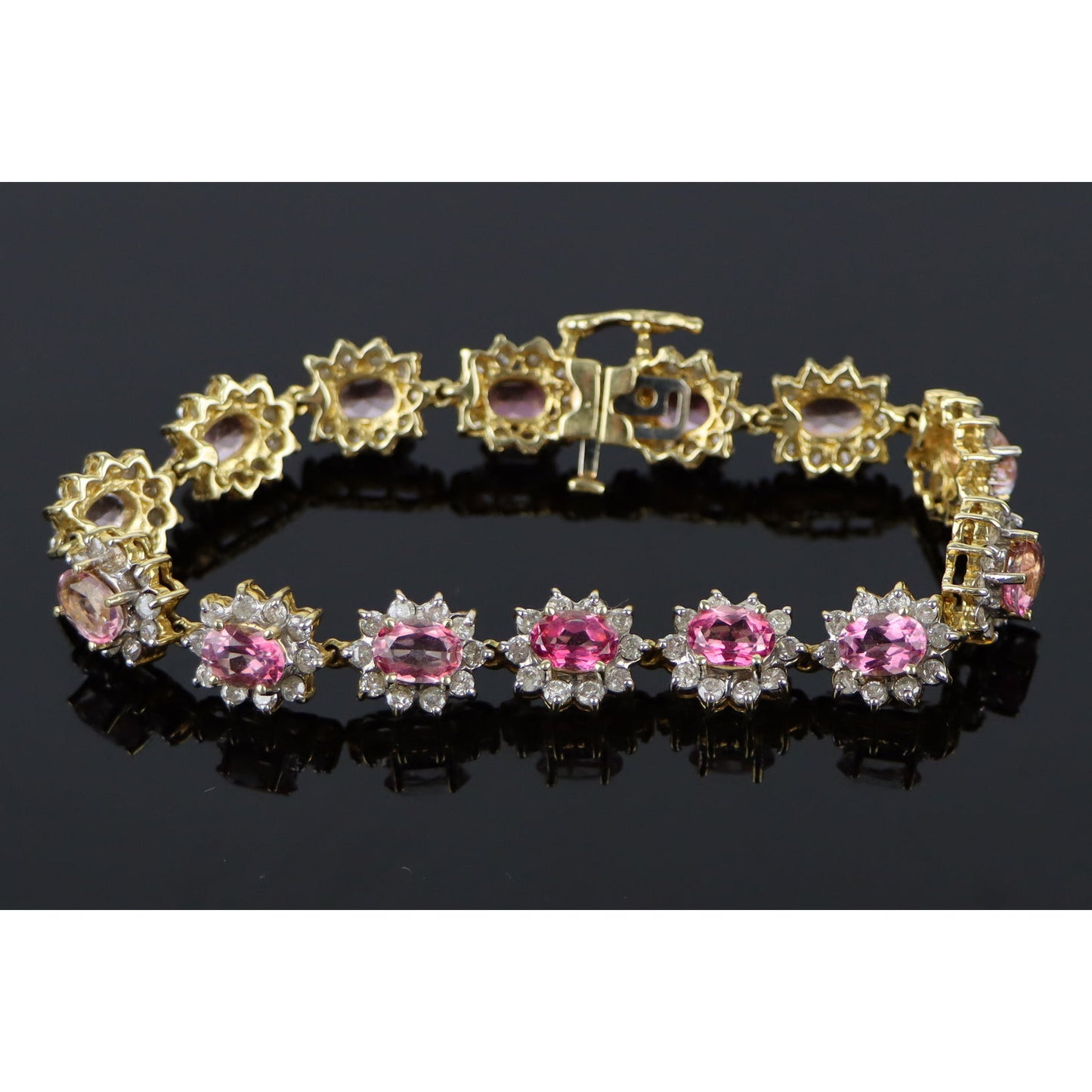 Vintage 14K Gold Pink Topaz Diamonds Bracelet
