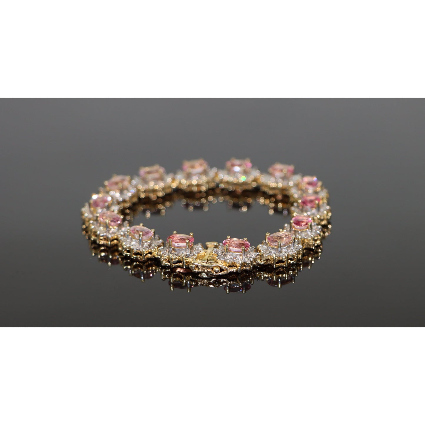 Vintage 14K Gold Pink Topaz Diamonds Bracelet