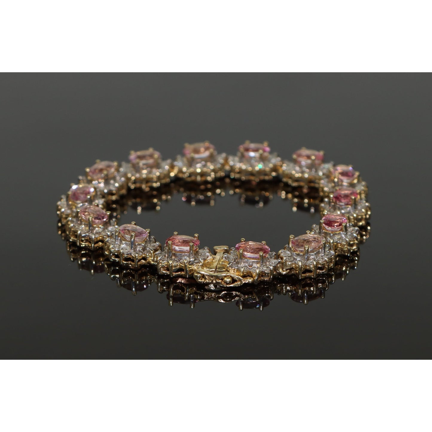 Vintage 14K Gold Pink Topaz Diamonds Bracelet