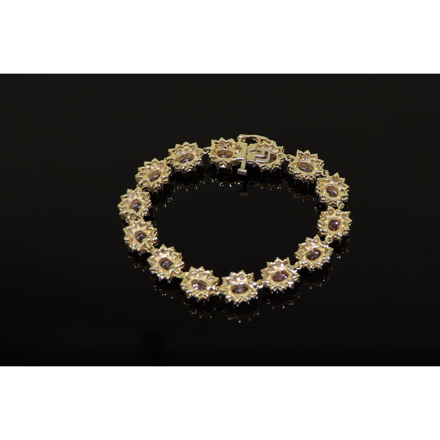 Vintage 14K Gold Pink Topaz Diamonds Bracelet