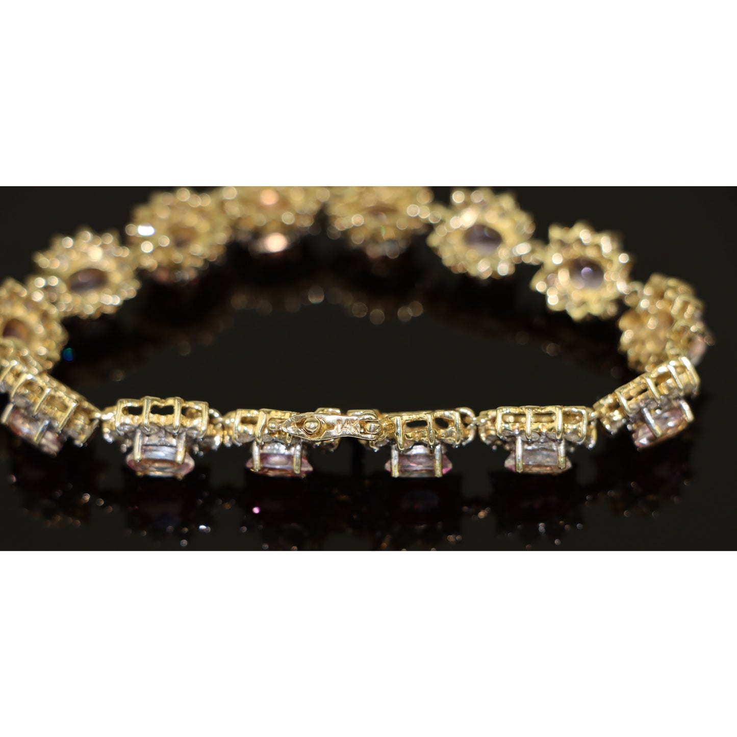 Vintage 14K Gold Pink Topaz Diamonds Bracelet
