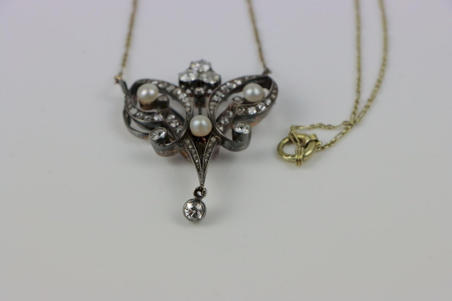 Victorian Pearl and Diamond Pendant Necklace