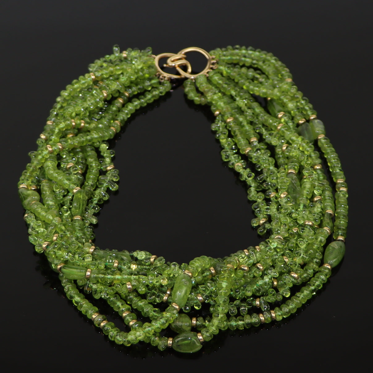 Peridot Strand Gold Statement Necklace