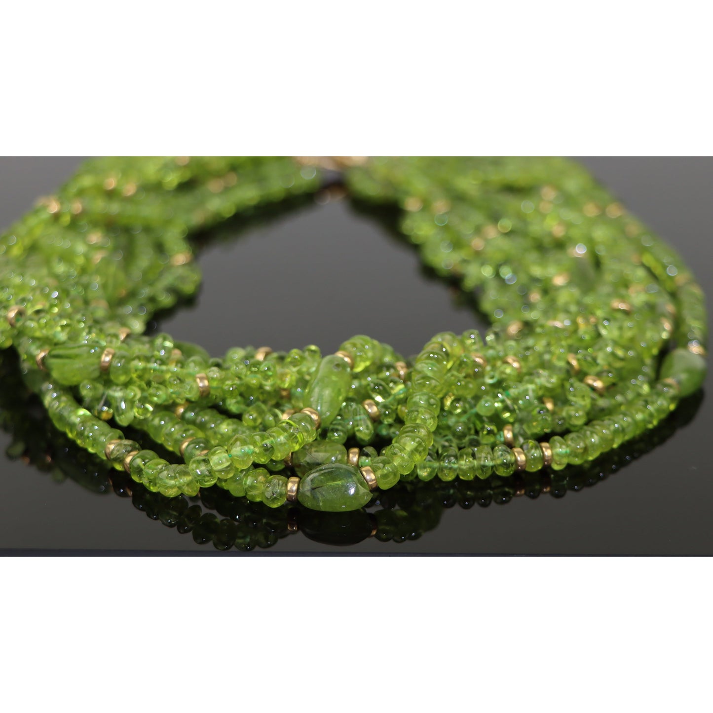 Peridot Strand Gold Statement Necklace