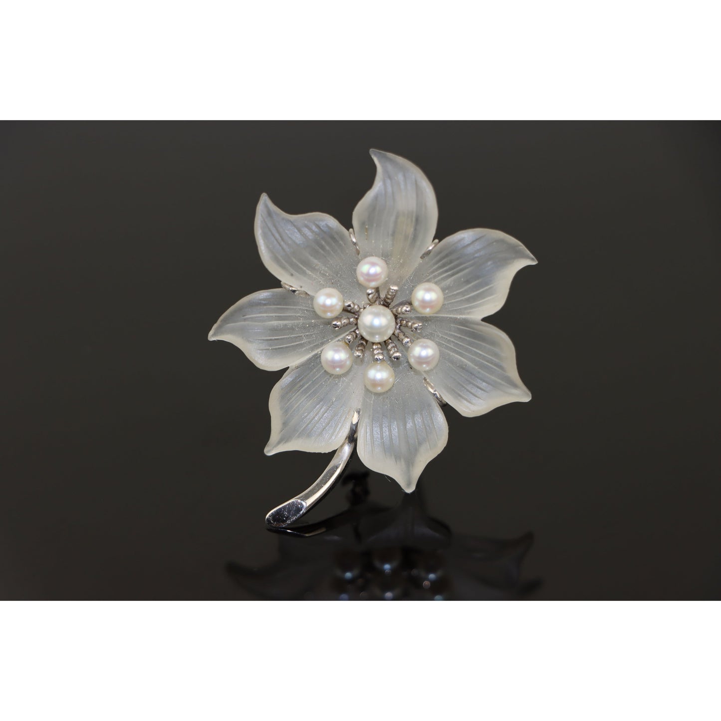 Vintage 14K White Gold Crystal & Pearl Brooch Pin Earrings Set