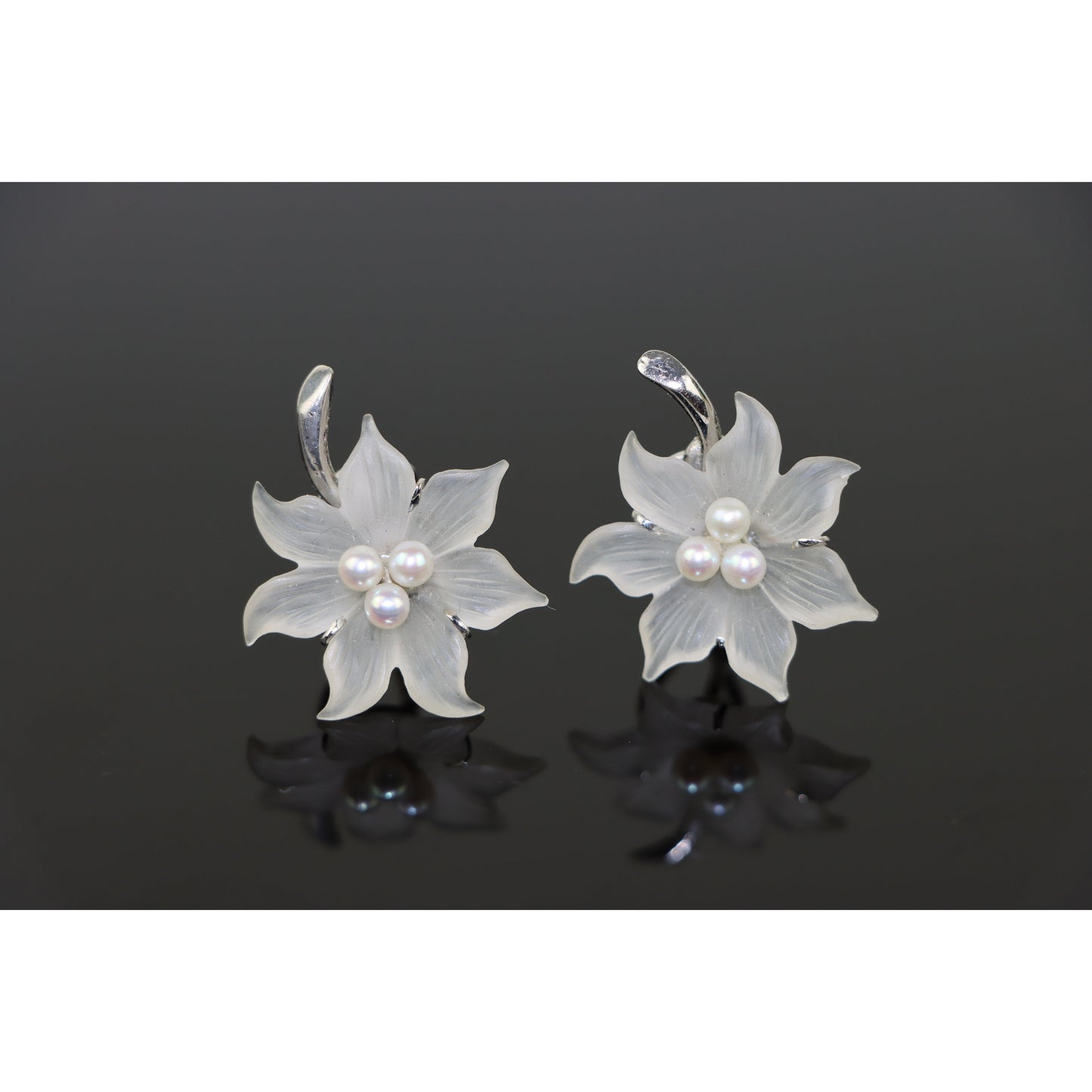 Vintage 14K White Gold Crystal & Pearl Brooch Pin Earrings Set