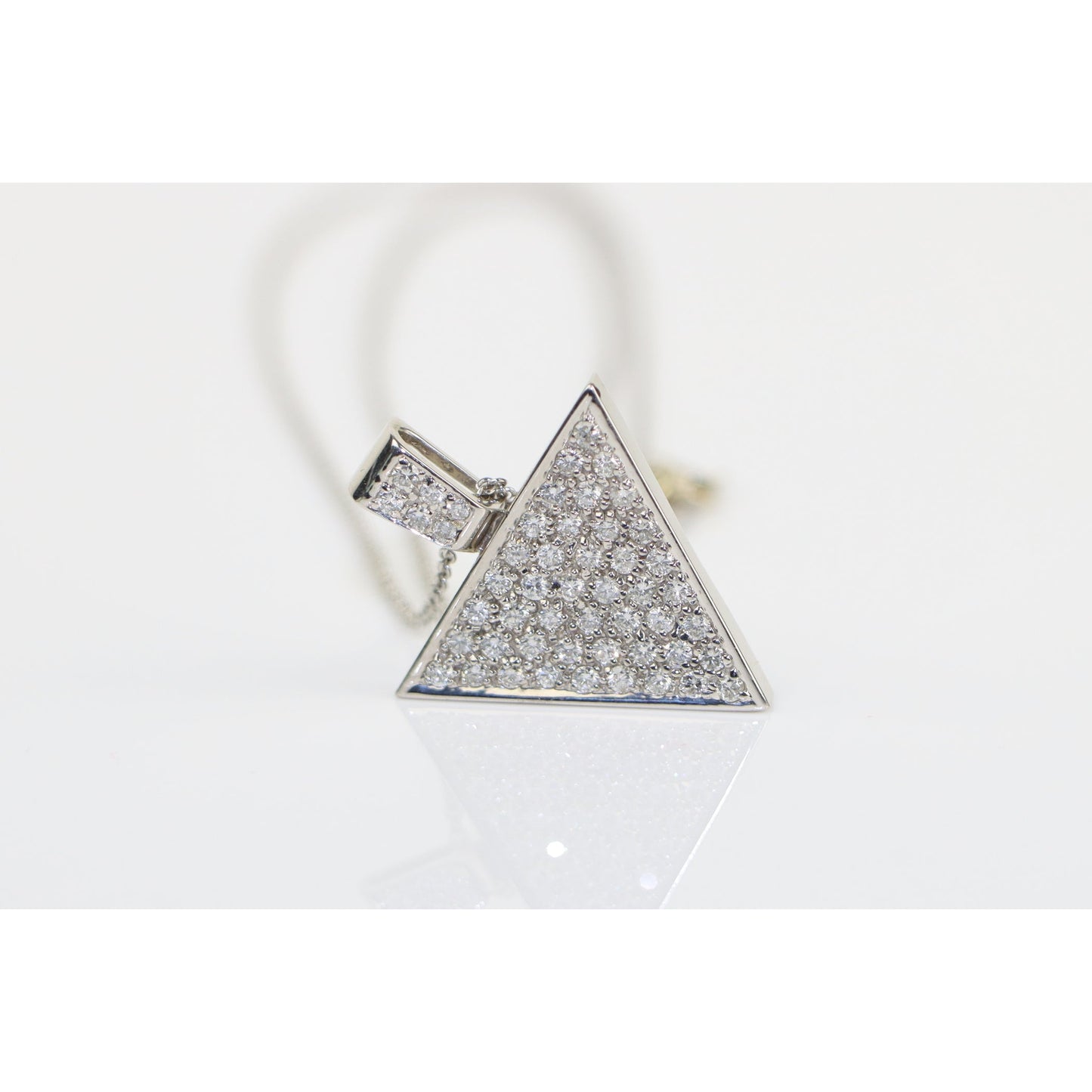 Vintage 14K White Gold 1.53 Carat Diamond Pave Triangle Pendant Necklace