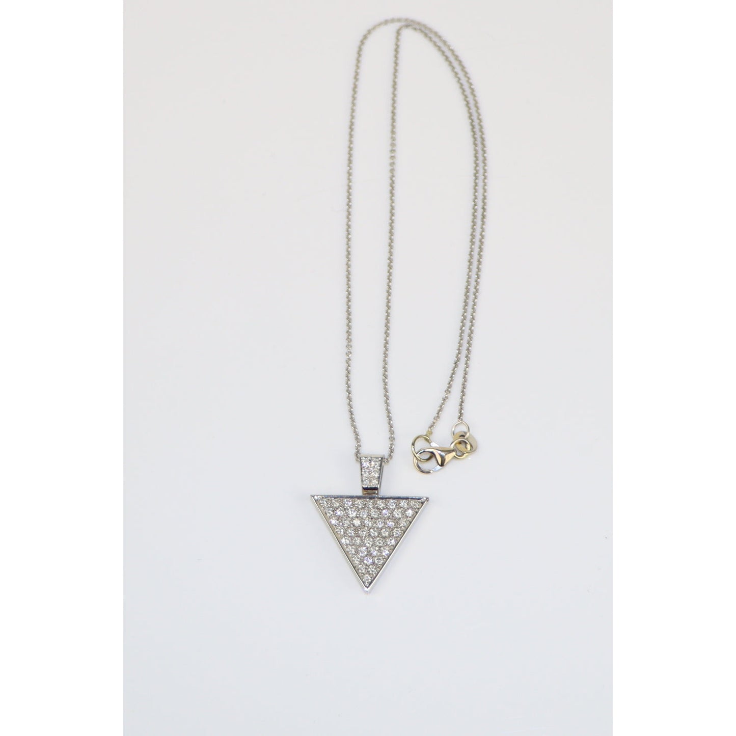 Vintage 14K White Gold 1.53 Carat Diamond Pave Triangle Pendant Necklace