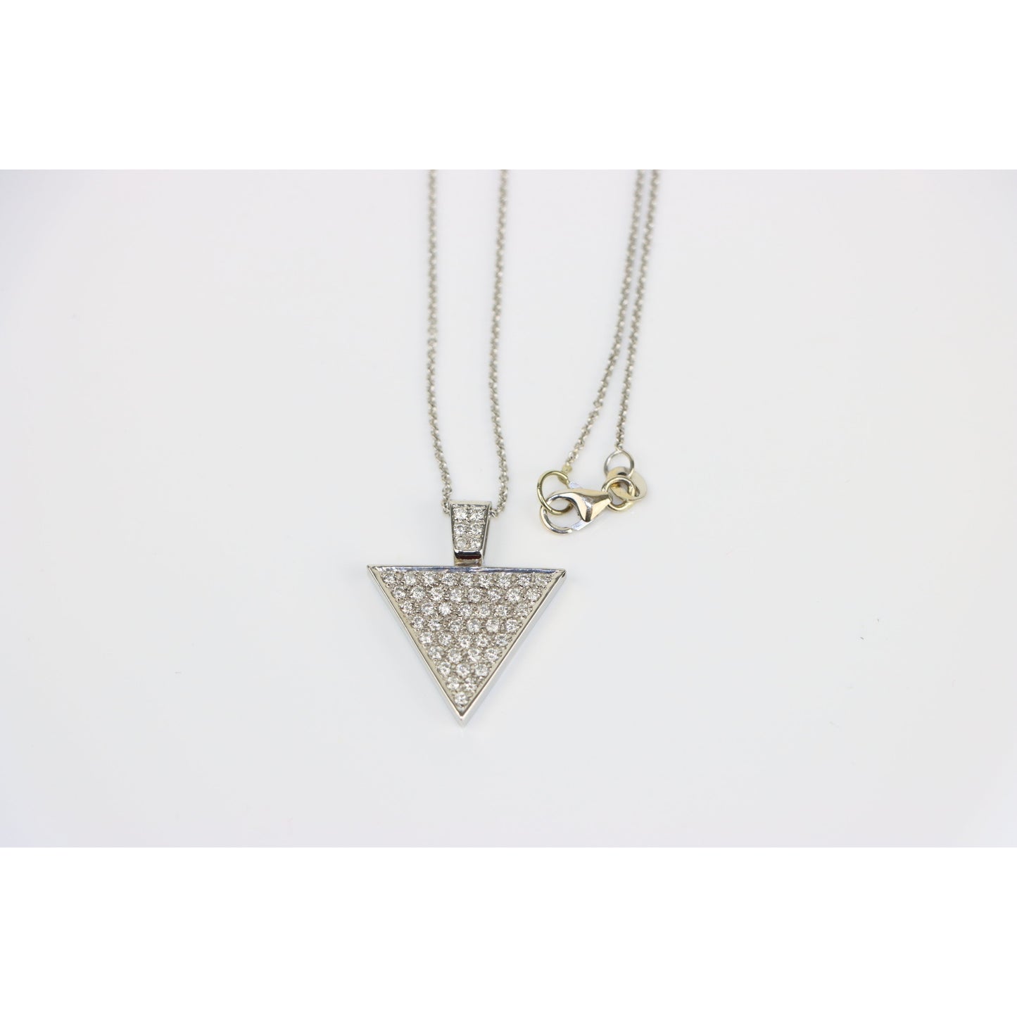 Vintage 14K White Gold 1.53 Carat Diamond Pave Triangle Pendant Necklace