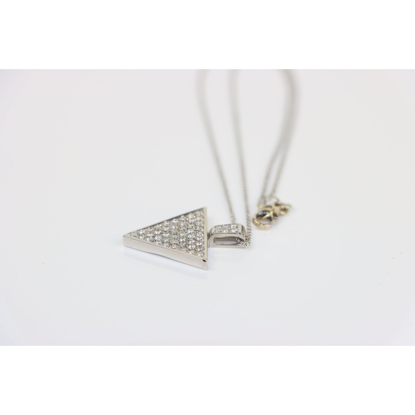 Vintage 14K White Gold 1.53 Carat Diamond Pave Triangle Pendant Necklace