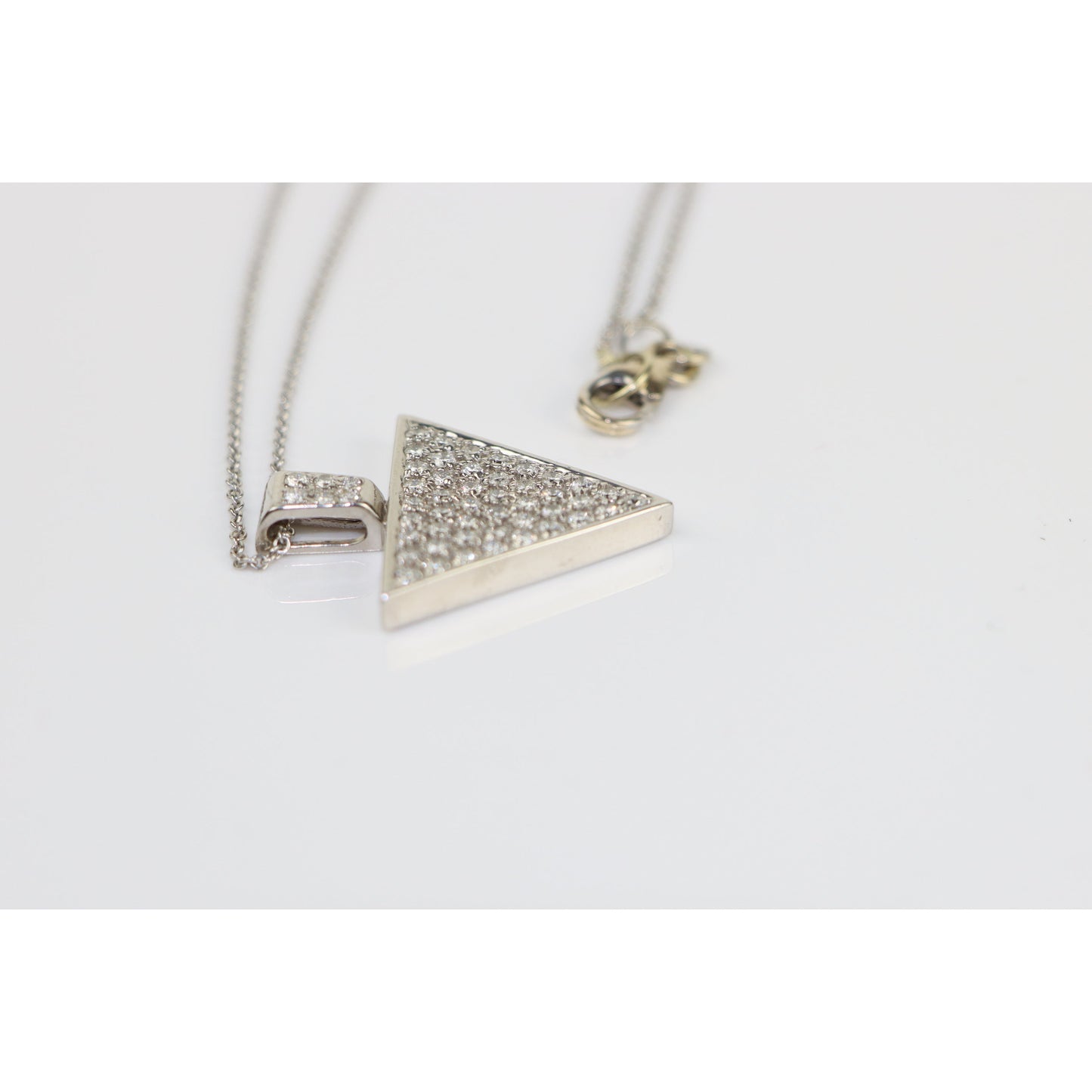 Vintage 14K White Gold 1.53 Carat Diamond Pave Triangle Pendant Necklace
