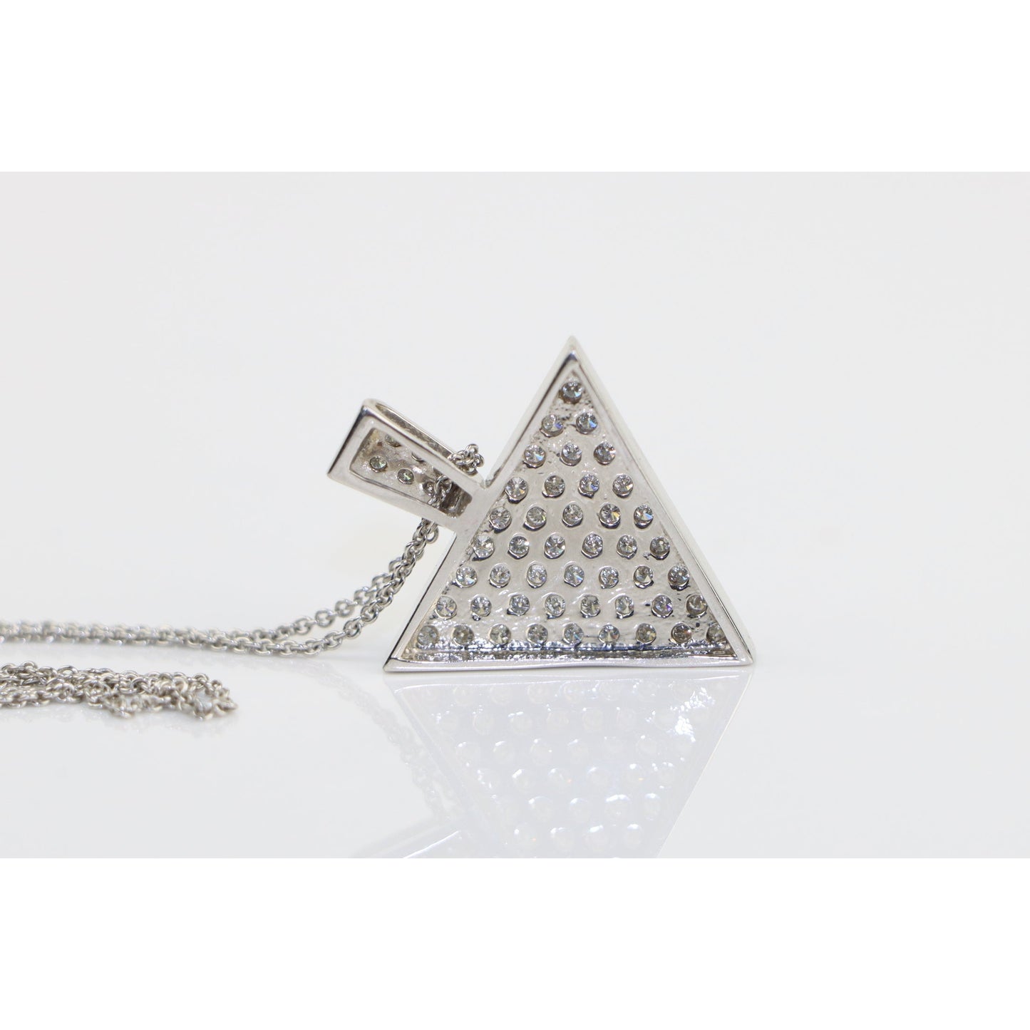 Vintage 14K White Gold 1.53 Carat Diamond Pave Triangle Pendant Necklace